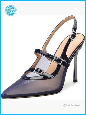 Slingback Stiletto Heels Pointed Toe Mesh Pumps Slip On Dress Shoes 3.5 Inch